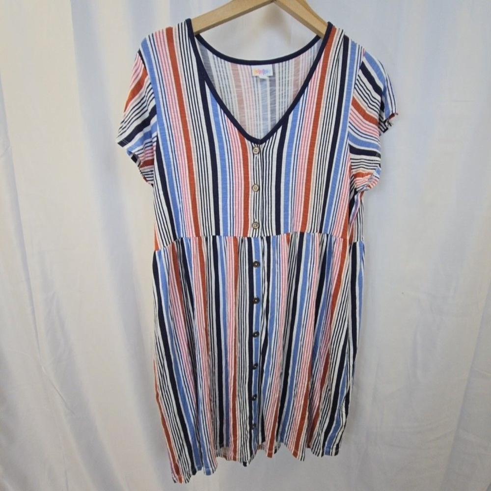 LuLaRoe Shirt Dress Womens Large Multicolor Stripe Button Front Casual Summer